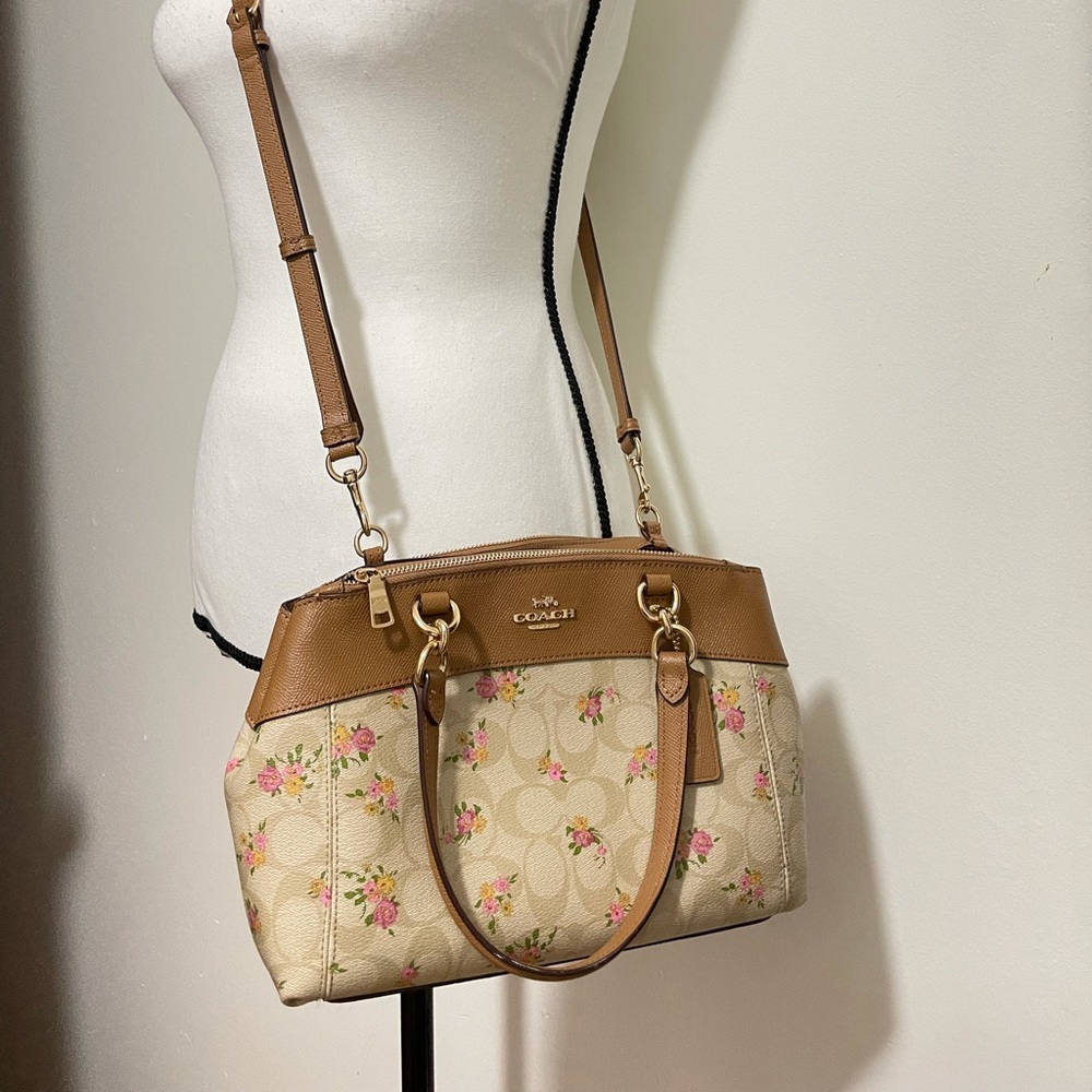 Coach Women Crossbody Bag, Brown Floral Leather purse NWOT
